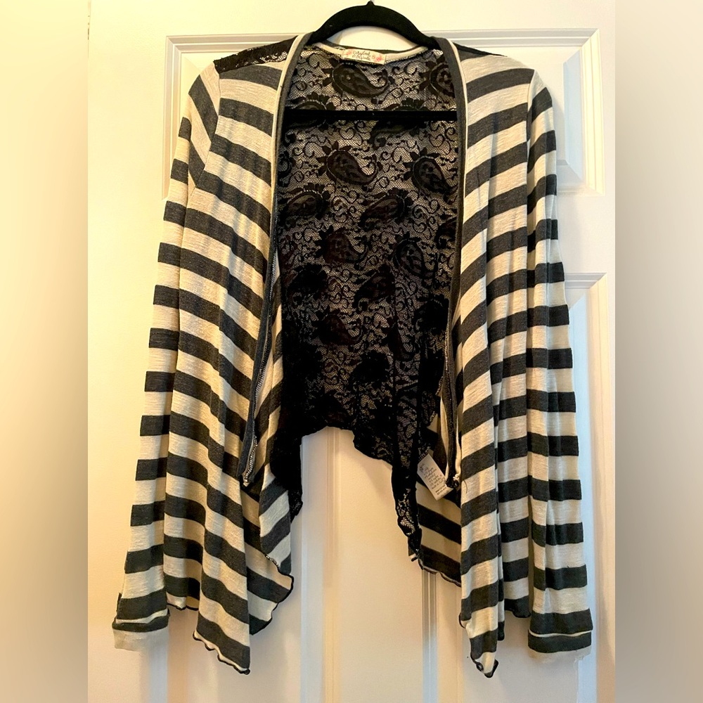 Black and white cardigan sweater with lace